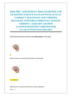 Preview of D664 PRE -ASSESSMENT/ D664 LEARNERS AND  LEARNING SCIENCE PA EXAM