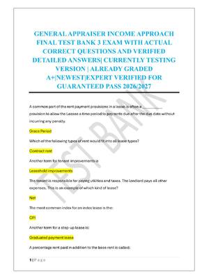 Preview of GENERAL APPRAISER INCOME APPROACH  FINAL TEST BANK 3 EXAM