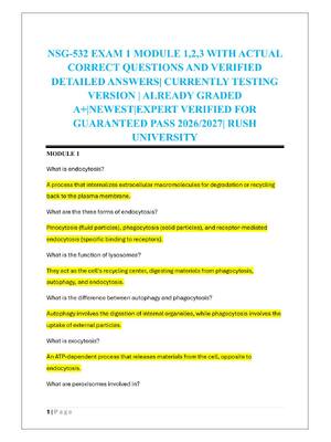 Preview of NSG-532 EXAM 1 MODULE 1,2,3 WITH ACTUAL  CORRECT QUESTIONS AND VERIFIED  DETAILED ANSWERS|