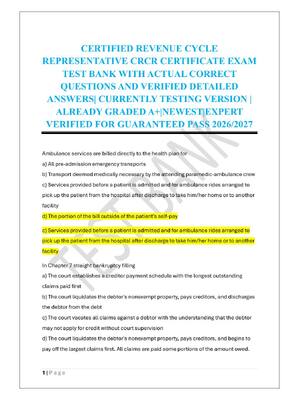 Preview of CERTIFIED REVENUE CYCLE  REPRESENTATIVE CRCR CERTIFICATE EXAM  TEST BANK