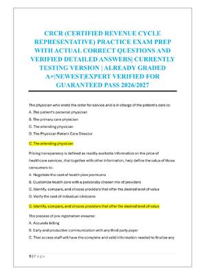 Preview of CRCR (CERTIFIED REVENUE CYCLE  REPRESENTATIVE) PRACTICE EXAM PREP