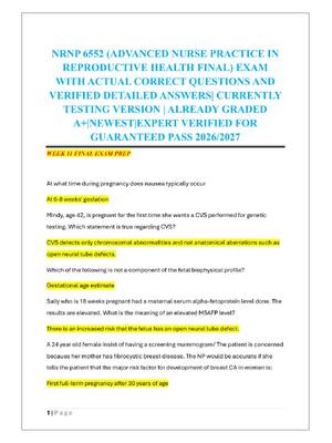 Preview of NRNP 6552 (ADVANCED NURSE PRACTICE IN  REPRODUCTIVE HEALTH FINAL) EXAM