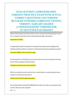 Preview of DATA SECURITY ADMINISTRATION  COHESITY PRACTICE EXAM