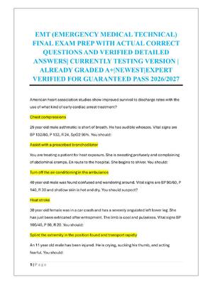 Preview of EMT (EMERGENCY MEDICAL TECHNICAL)  FINAL EXAM PREP