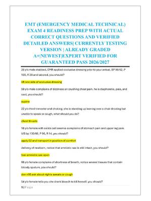 Preview of EMT (EMERGENCY MEDICAL TECHNICAL)  EXAM 4 READINESS PREP