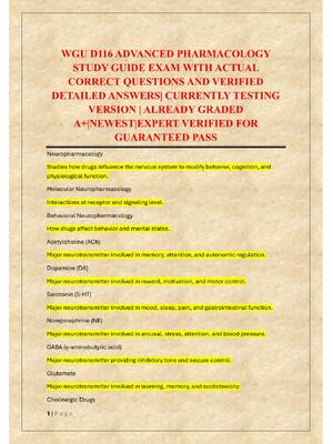 Preview of WGU D116 ADVANCED PHARMACOLOGY  STUDY GUIDE EXAM