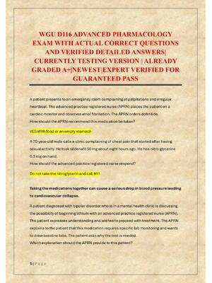 Preview of WGU D116 ADVANCED PHARMACOLOGY  EXAM