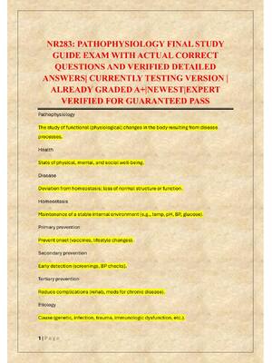 Preview of NR283: PATHOPHYSIOLOGY FINAL STUDY  GUIDE EXAM