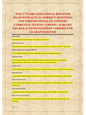 Preview of WGU C715 ORGANIZATIONAL BEHAVIOR  EXAM