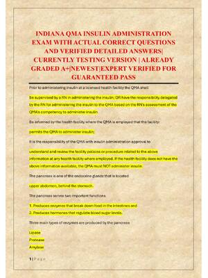 Preview of INDIANA QMA INSULIN ADMINISTRATION  EXAM