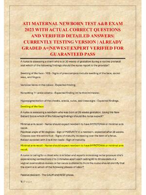 Preview of ATI MATERNAL NEWBORN TEST A&B EXAM  2023