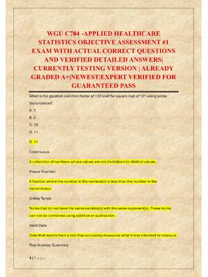 Preview of WGU C784 -APPLIED HEALTHCARE  STATISTICS OBJECTIVE ASSESSMENT #1  EXAM