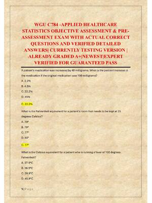 Preview of WGU C784 -APPLIED HEALTHCARE  STATISTICS OBJECTIVE ASSESSMENT & PRE ASSESSMENT EXAM