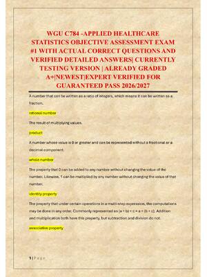 Preview of WGU C784 -APPLIED HEALTHCARE  STATISTICS OBJECTIVE ASSESSMENT EXAM  #1