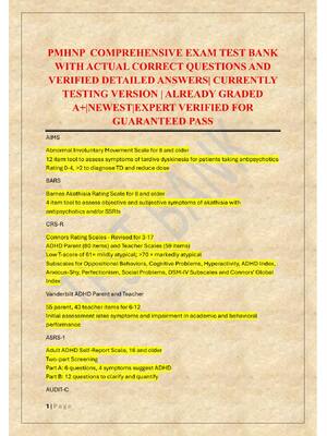 Preview of PMHNP  COMPREHENSIVE EXAM TEST BANK