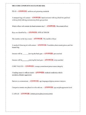 Preview of TDCJ CORE COMPETENCIES EXAM 2025-2026 Questions and Answers! 100% CORRECT ANSWERS ALREADY