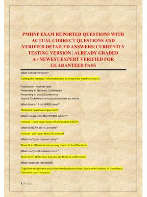 Preview of PMHNP EXAM REPORTED QUESTIONS