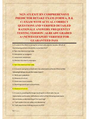 Preview of NGN ATI EXIT RN COMPREHENSIVE  PREDICTOR RETAKE EXAM (FORM A, B &  C) EXAM