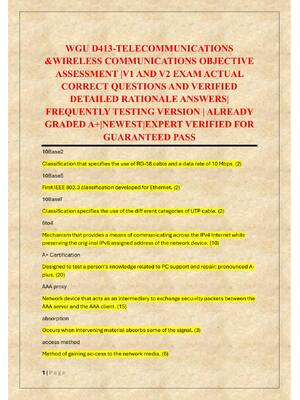 Preview of WGU D413-TELECOMMUNICATIONS  &amp;WIRELESS COMMUNICATIONS OBJECTIVE  ASSESSMENT |V1 AND V2 EXAM