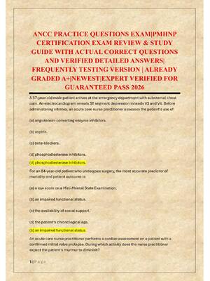 Preview of ANCC PRACTICE QUESTIONS EXAM|PMHNP  CERTIFICATION EXAM REVIEW &amp; STUDY  GUIDE