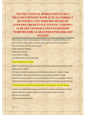Preview of NSG 526 CLINICAL MODALITIES EXAM 2  PRACTICE REVIEW