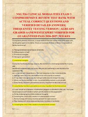 Preview of NSG 526 CLINICAL MODALITIES EXAM 3  COMPREHENSIVE REVIEW TEST BANK