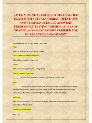 Preview of F45 COACH INFO CERTIFICATION PRACTICE  EXAM