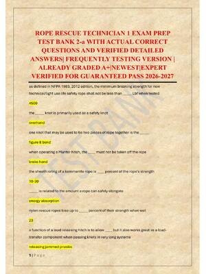 Preview of ROPE RESCUE TECHNICIAN 1 EXAM PREP  TEST BANK 2-a