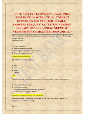 Preview of ROPE RESCUE TECHNICIAN 1 EXAM PREP  TEST BANK 1-a