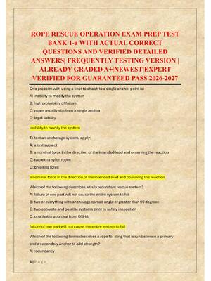 Preview of ROPE RESCUE OPERATION EXAM PREP TEST  BANK 1-a