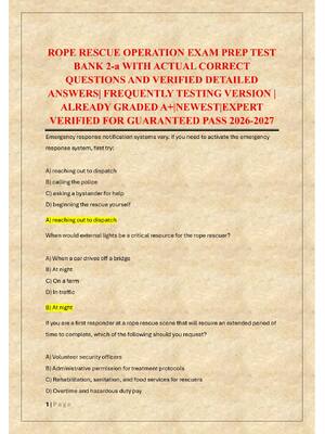 Preview of ROPE RESCUE OPERATION EXAM PREP TEST  BANK 2-a