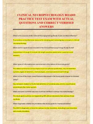 Preview of CLINICAL NEUROPSYCHOLOGY BOARD  PRACTICE TEST EXAM