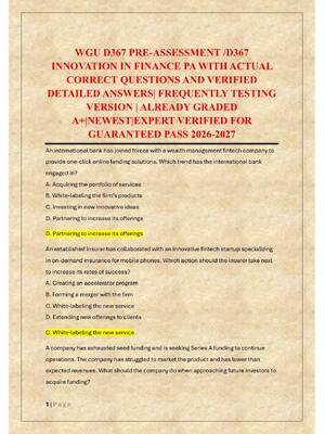 Preview of WGU D367 PRE-ASSESSMENT /D367  INNOVATION IN FINANCE PA