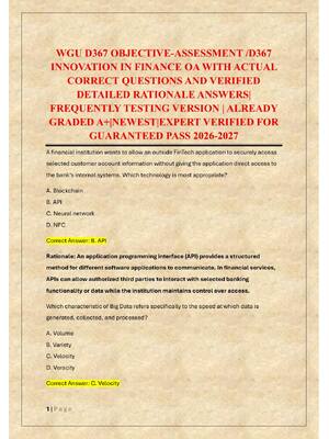 Preview of WGU D367 OBJECTIVE-ASSESSMENT /D367  INNOVATION IN FINANCE OA
