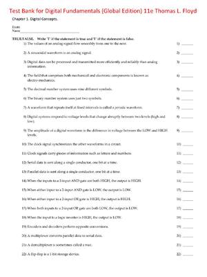 Preview of Test Bank for Digital Fundamentals (Global Edition) 11th Edition By Thomas L. Floyd