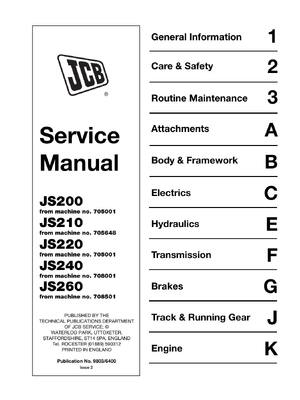 Preview of JCB JS200 JS210 JS220 TRACKED CRAWLER EXCAVATOR REPAIR SHOP MANUAL