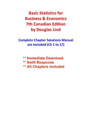 Preview of Solutions Manual For Basic Statistics for  Business & Economics  7th Canadian Edition  by