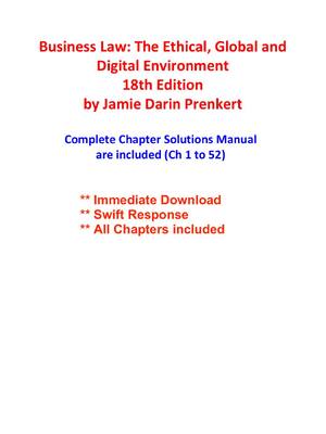 Preview of Solution Manual For Business Law: The Ethical, Global and  Digital Environment 18th Editio
