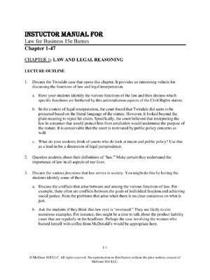 Preview of Instuctor Manual For Law for Business 15th Edition By Barnes Chapter 1-47