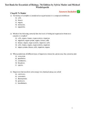 Preview of Test Bank for Essentials of Biology, 7th Edition by Sylvia Mader and Michael Windelspecht