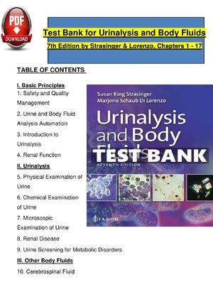 Preview of Test Bank for Urinalysis and Body Fluids 7th Edition by Strasinger & Lorenzo, Chapters 1 -