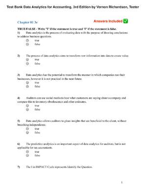 Preview of Test Bank Data Analytics for Accounting, 3rd Edition by Vernon Richardson, Teeter