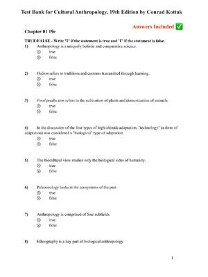 Preview of Test Bank for Cultural Anthropology, 19th Edition by Conrad Kottak