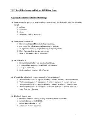 Preview of Test Bank For Environmental Science, 16th Edition By Eldon Enger, Bradley Smith, 978126072