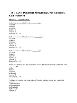 Preview of TEST BANK FOR Basic Arrhythmias, 9th Edition by Gail Walraven