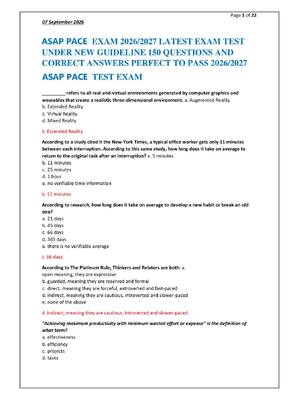 Preview of ASAP PACE  EXAM 2026/2027 LATEST EXAM TEST  UNDER NEW GUIDELINE 150 QUESTIONS AND  CORRECT