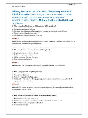 Preview of Military Justice at the Unit Level: Disciplinary Actions &  PACE Evaluation EXAM 2026/2027