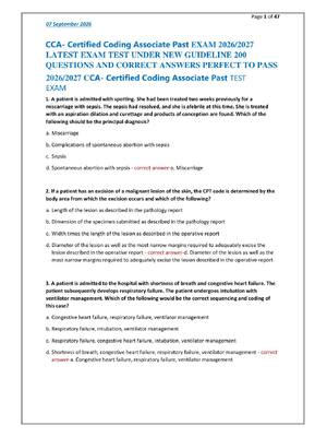 Preview of CCA- Certified Coding Associate Past EXAM 2026/2027 LATEST EXAM TEST UNDER NEW GUIDELINE 2