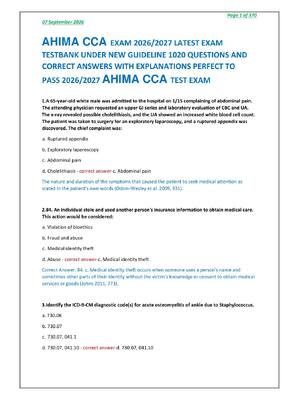 Preview of AHIMA CCA EXAM 2026/2027 LATEST EXAM  TESTBANK UNDER NEW GUIDELINE 1020 QUESTIONS AND CORR