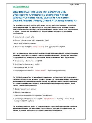Preview of WGU D488 OA Final Exam Test Bank/WGU D488  Cybersecurity Architecture & Engineering Newest